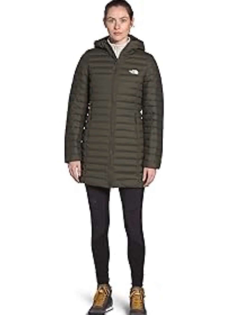 The North Face Women's Hooded Long Puffer Jacket Parka Olive Green Taupe
